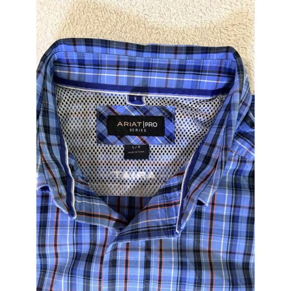 ariat pro series button down shirt mens L Blue Plaid Long Sleeve Western